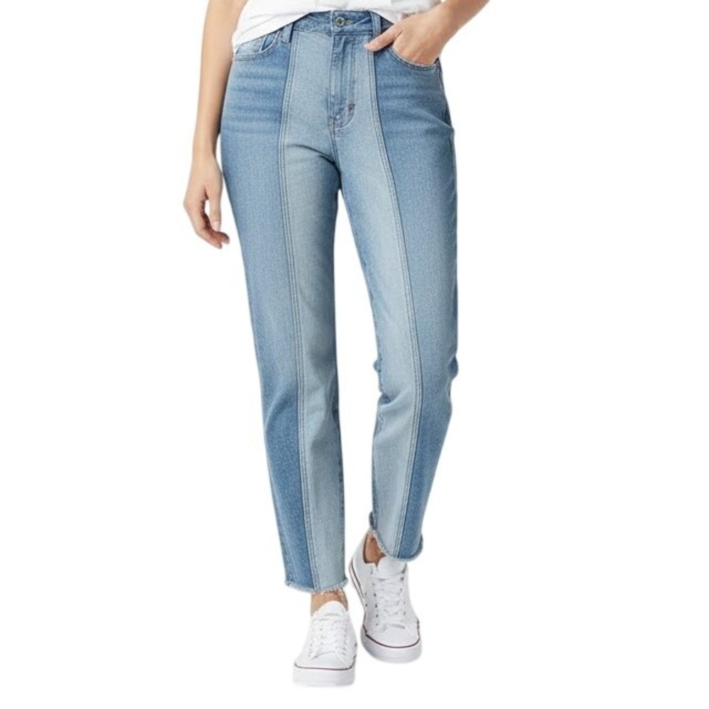 Fashion Nova Jeans Juniors Size 5 Two Tone High Rise Fringe Hem‎ Boho Distressed